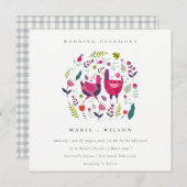 Bright Folk Boerderij Floral Tortelduifjes bruilof Bedankkaart (Voorkant / Achterkant)