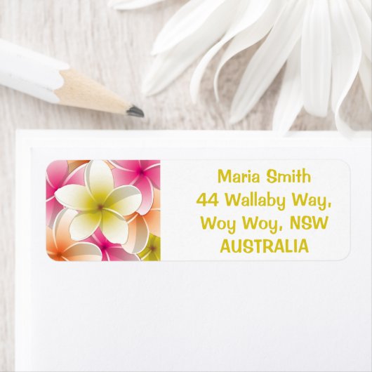 Bright Frangipani/Plumeria bloemen Etiket (Insitu)