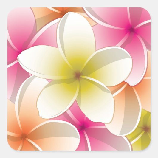 Bright Frangipani/Plumeria bloemen Vierkante Sticker (Voorkant)