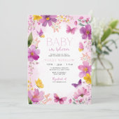 Bright Fuchsia Floral Baby shower Baby in Bloom Kaart (Staand voorkant)