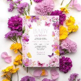 Bright Fuchsia Floral Baby shower Baby in Bloom Kaart
