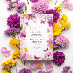 Bright Fuchsia Floral Baby shower Baby in Bloom Kaart