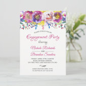 Bright Fuchsia Gold Floral Engagement Party Kaart (Staand voorkant)