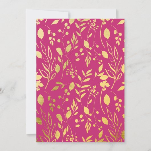 Bright Fuchsia Gold Floral Engagement Party Kaart (Achterkant)
