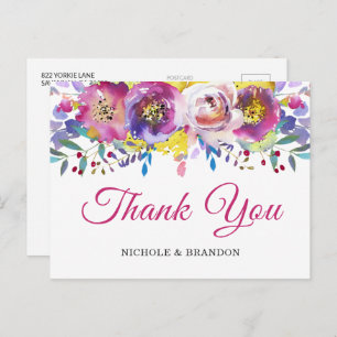 Bright Fuchsia Gold Floral Hartelijk dank Briefkaa Briefkaart