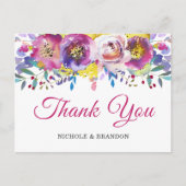 Bright Fuchsia Gold Floral Hartelijk dank Briefkaa Briefkaart (Voorkant)