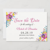 Bright Fuchsia Gold Flowers Spring Save the Date (Voorkant)