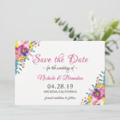 Bright Fuchsia Gold Flowers Spring Save the Date (Staand voorkant)