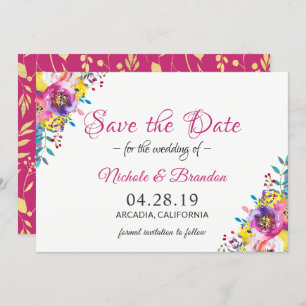 Bright Fuchsia Gold Flowers Spring Save the Date