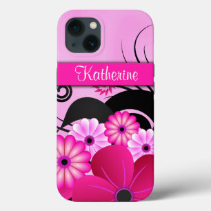 Bright Fuchsia Pink Floral Hibiscus Bloemen Stoer iPhone 13 Hoesje