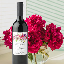 Bright Fuchsia Pink Floral Romantic Garden Weddens Wijn Etiket