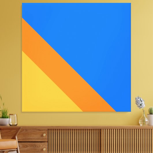 Bright Fun 70s Blauw Sinaasappel Geel Racing Strip Canvas Afdruk (Insitu (Woonkamer))