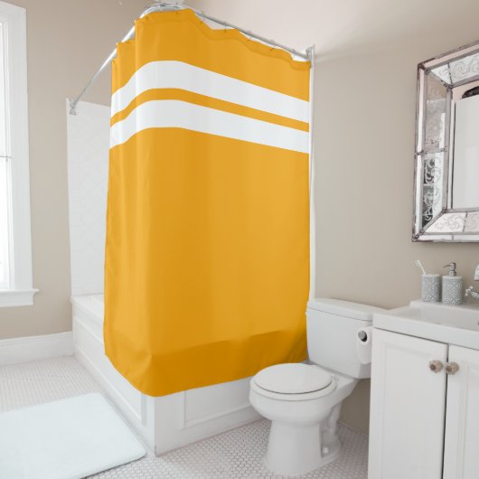 Bright Fun Geel Sinaasappel Twin Witte Racing Stri Douchegordijn (In situ)
