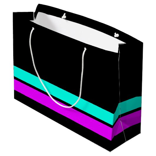Bright Fun Pink Aqua Base Racing Stripes op zwart Groot Cadeauzakje (Achterkant Gekanteld)