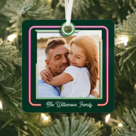 Bright Fun Retro Neon Pink & Green Lijst Twee foto Metalen Ornament