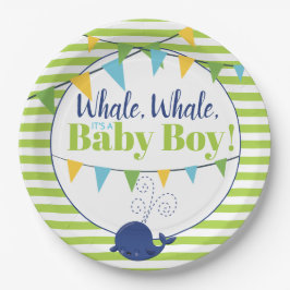 Bright Fun Typografie Leuke Walvis Boy Baby shower Papieren Bordje