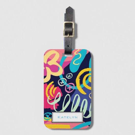 Bright Funky Retro Pattern van 1980 met naam Bagagelabel (Voorkant (verticaal))