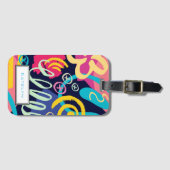 Bright Funky Retro Pattern van 1980 met naam Bagagelabel (Voorkant (horizontaal))