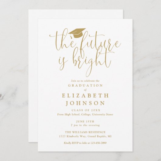 Bright Future Elegant Gold Script Afstudeerfeest Kaart (Voorkant / Achterkant)