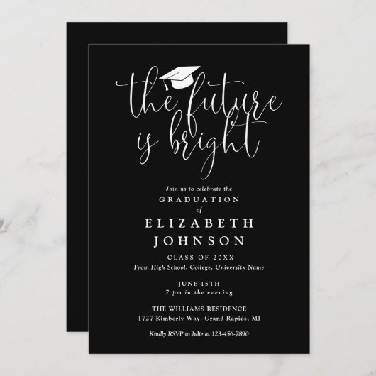 Bright Future Elegant Script Afstudeerfeest Kaart (Voorkant / Achterkant)