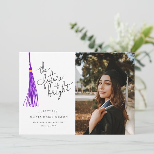 Bright Future Paarse Afstuderen aankondiging (Staand voorkant)