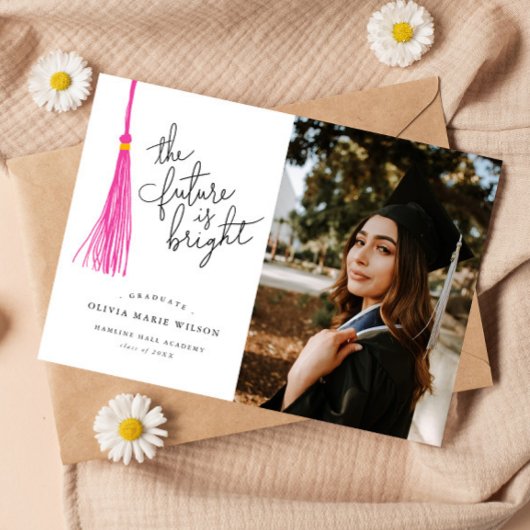 Bright Future Pink Tassel Afstuderen Aankondiging