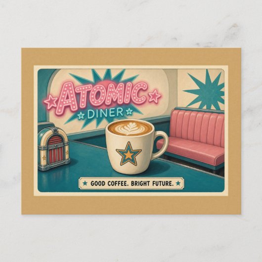 Bright Future Retro Atomic Diner Star Latte Briefkaart (Voorkant)