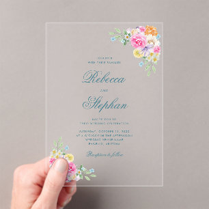 Bright Garden Floral Party Waterverf bruiloft Acryl Uitnodigingen