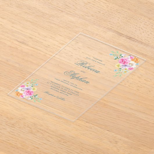 Bright Garden Floral Party Waterverf bruiloft Acryl Uitnodigingen (Laagn)