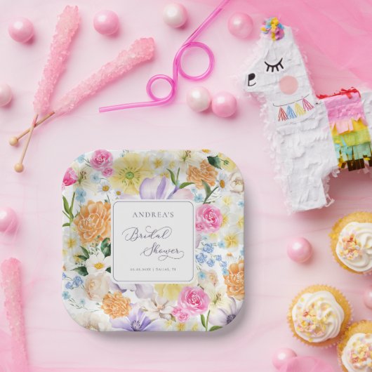 Bright Garden Floral Spring Summer Vrijgezellenfee Papieren Bordje (Feest)