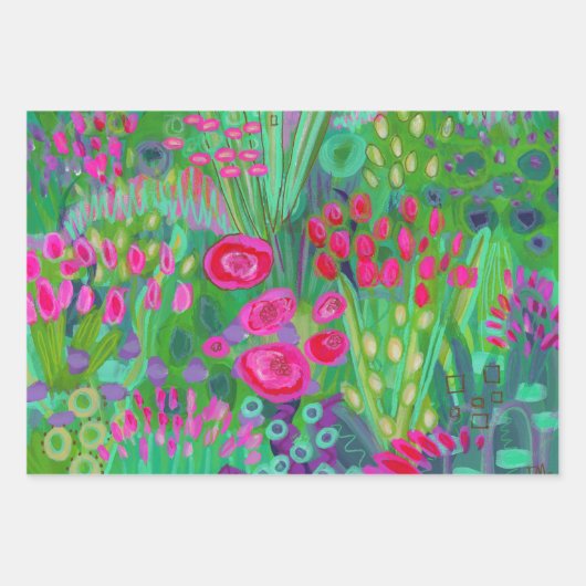 Bright Garden Wrapping Paper Flat Sheet Set van 3 (Voorkant 3)