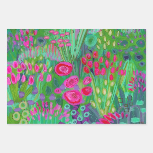 Bright Garden Wrapping Paper Flat Sheet Set van 3 (Voorkant 2)