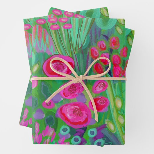 Bright Garden Wrapping Paper Flat Sheet Set van 3 (In situ)