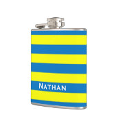 Bright Geel en Blauw Stripes Aangepast Heupfles (Links)