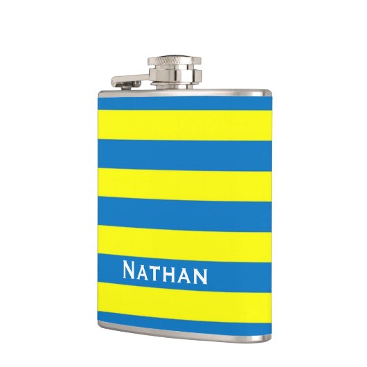 Bright Geel en Blauw Stripes Aangepast Heupfles (Links)