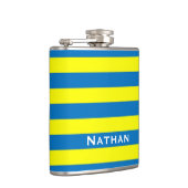 Bright Geel en Blauw Stripes Aangepast Heupfles (Rechts)