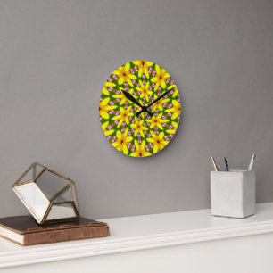 Bright gele bloemen ronde klok