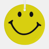 Bright Gele Happy Smile Face Glas Ornament (Achterkant)