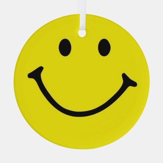 Bright Gele Happy Smile Face Glas Ornament (Achterkant)