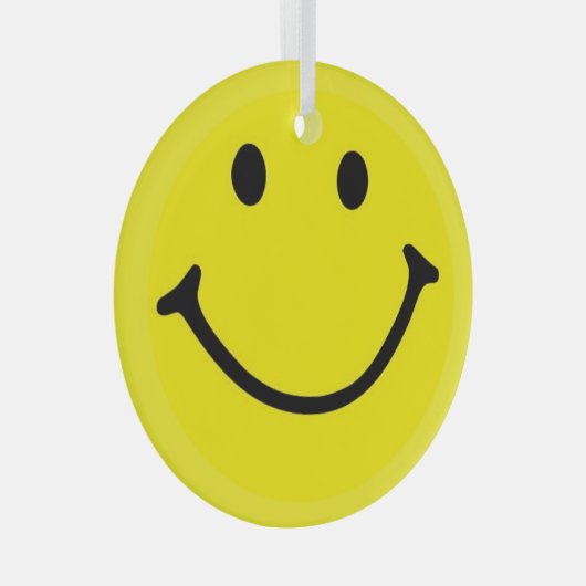 Bright Gele Happy Smile Face Glas Ornament (Voorkant Rechts)