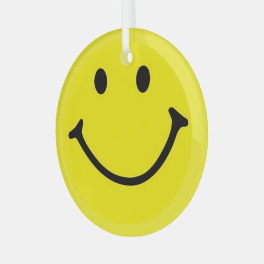 Bright Gele Happy Smile Face Glas Ornament (Voorkant links)