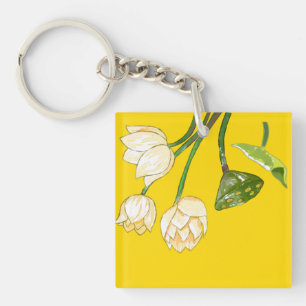 Bright Gele Lotus Flowers & Lotus Seedpod Keycha Sleutelhanger
