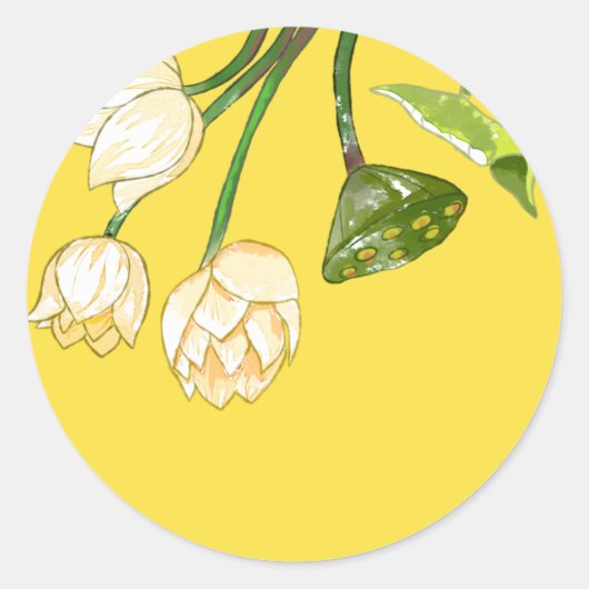 Bright gele Lotus Flowers & Lotus Seedpod Ronde Sticker (Voorkant)