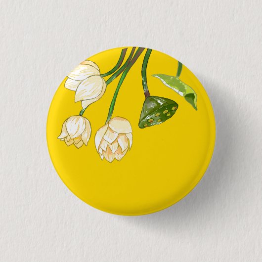 Bright gele moderne Lotus Flowers & Seedpod Ronde Button 3,2 Cm (Voorkant)