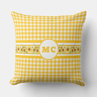 Bright Gele Monogram Gingham Pset Sunflower Buitenkussen