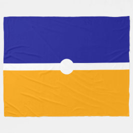 Bright gele Royal Navy Blue White Center Stripes Fleece Deken