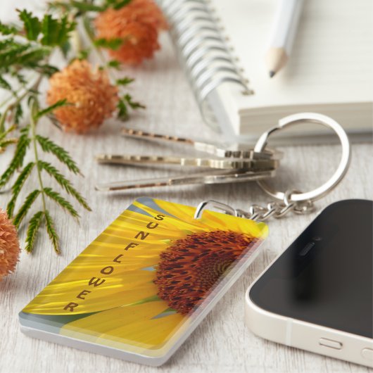 Bright Gele Zonnebloem Aangepast Sleutelhanger (Voorkant Rechts)