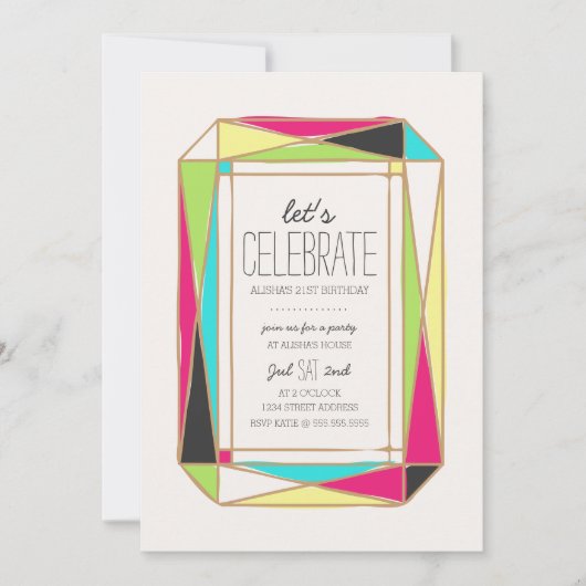 Bright Gem Birthday Party Kaart (Voorkant)