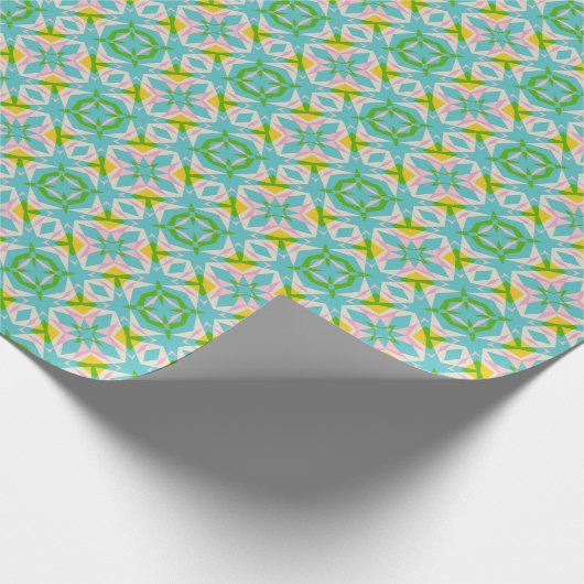 Bright Geometric Kaleidoscope Pattern Blue Green Cadeaupapier (Hoek)