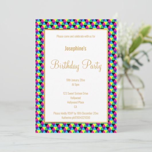 BRIGHT GEOMETRIC PATTERN GOLD CUSTOM BIRTHDAY KAART (Staand voorkant)